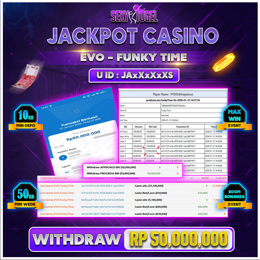 SEXYTOGEL JACKPOT CASINO EVO - FUNKY TIME Rp.50.000.000.,-LUNAS 